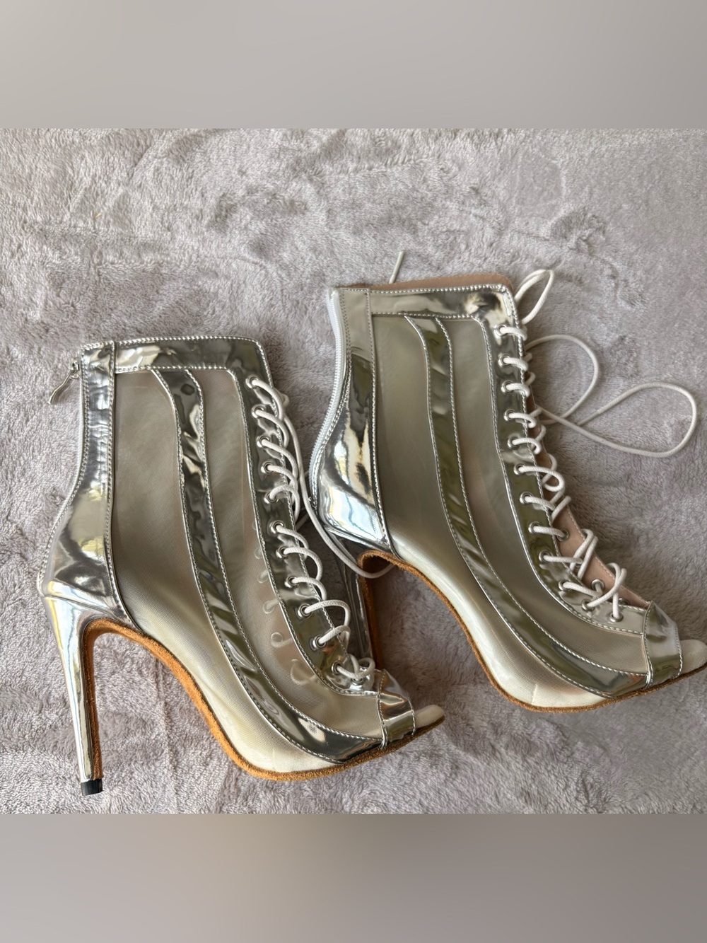 Metallic Silver Lace-Up Women's Ankle Boots